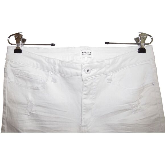 Special A Los Angeles White Cutoff Stretch Bermuda Jean Shorts Distressed L - Picture 2 of 5